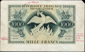 1000 francs Phénix type 1943 épreuve