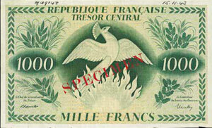 1000 francs Phénix type 1943 spécimen