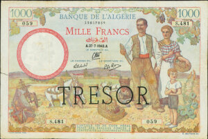 1000 francs Algérie type 1943