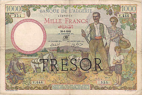 1000 francs Algérie type 1943