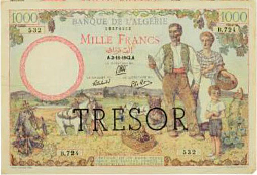 1000 francs Algérie type 1943