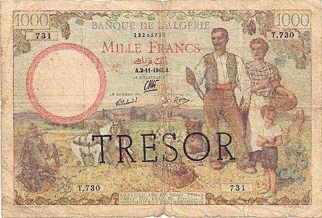 1000 francs Algérie type 1943