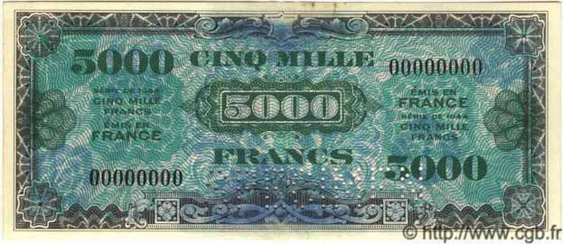 5000 francs Drapeau type 1944