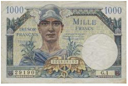 1000 francs Trésor Français type 1947