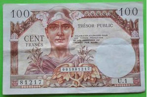 100 francs Trésor Public type 1955