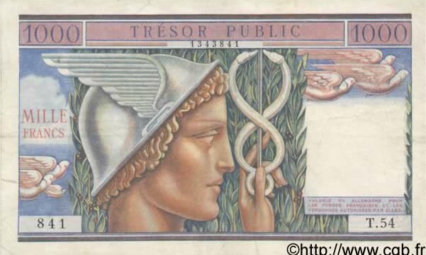 1000 francs Trésor Public type 1955