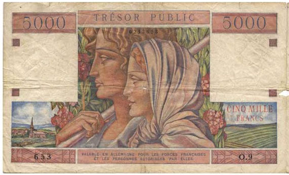 5000 francs Trésor Public type 1955