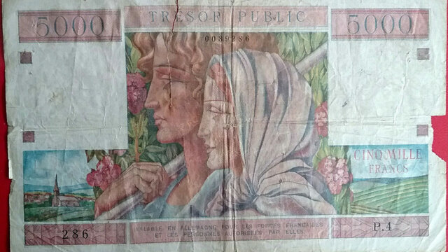 5000 francs Trésor Public type 1955