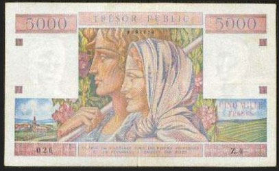 5000 francs Trésor Public type 1955