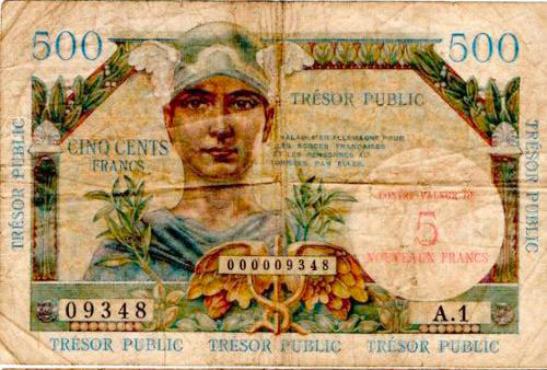 5NF sur 500 francs Trésor Public type 1960