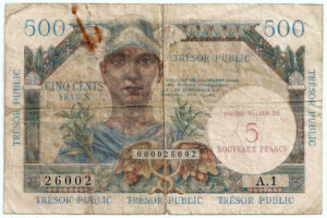 5NF sur 500 francs Trésor Public type 1960