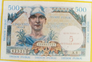 5NF sur 500 francs Trésor Public type 1960