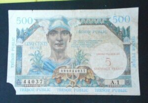 5NF sur 500 francs Trésor Public type 1960