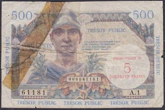 5NF sur 500 francs Trésor Public type 1960