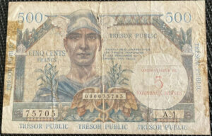 5NF sur 500 francs Trésor Public type 1960