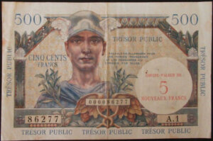 5NF sur 500 francs Trésor Public type 1960