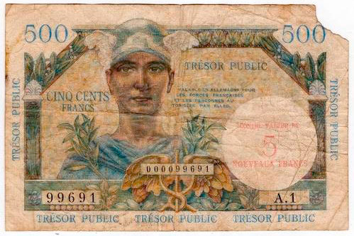 5NF sur 500 francs Trésor Public type 1960