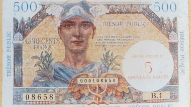 5NF sur 500 francs Trésor Public type 1960