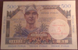 5NF sur 500 francs Trésor Public type 1960