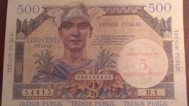 5NF sur 500 francs Trésor Public type 1960