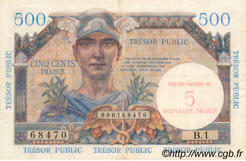 5NF sur 500 francs Trésor Public type 1960