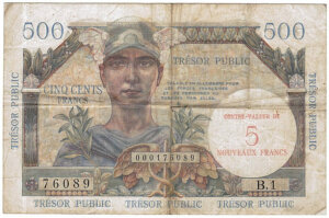 5NF sur 500 francs Trésor Public type 1960