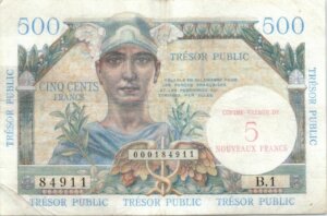 5NF sur 500 francs Trésor Public type 1960