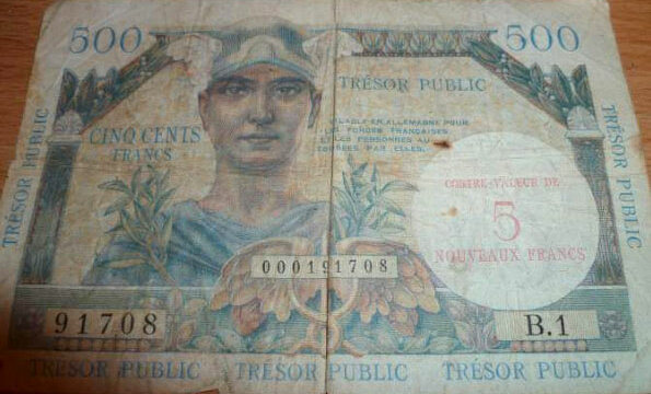 5NF sur 500 francs Trésor Public type 1960