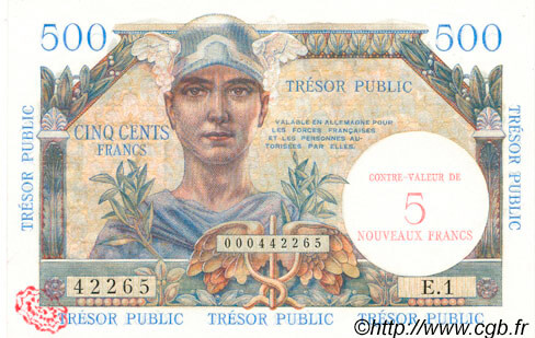 5NF sur 500 francs Trésor Public type 1960