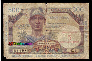 5NF sur 500 francs Trésor Public type 1960