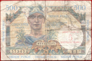 5NF sur 500 francs Trésor Public type 1960