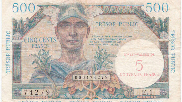 5NF sur 500 francs Trésor Public type 1960