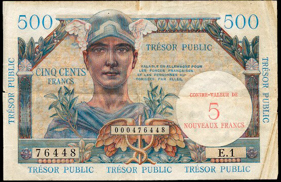 5NF sur 500 francs Trésor Public type 1960