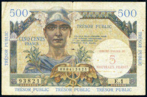 5NF sur 500 francs Trésor Public type 1960