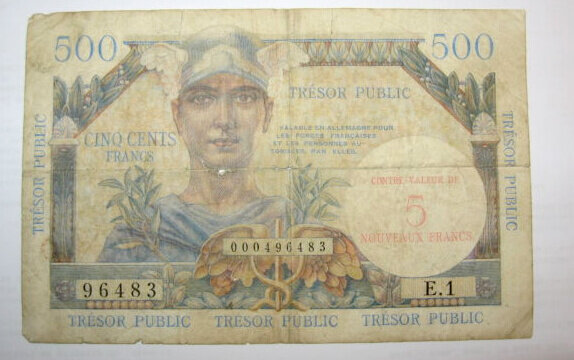 5NF sur 500 francs Trésor Public type 1960