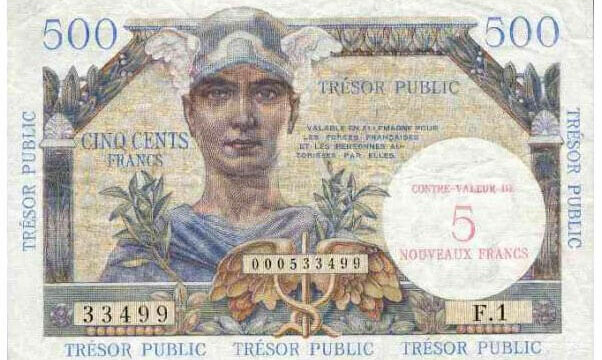 5NF sur 500 francs Trésor Public type 1960