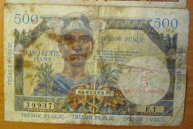 5NF sur 500 francs Trésor Public type 1960