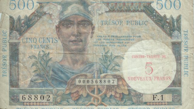 5NF sur 500 francs Trésor Public type 1960