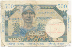 5NF sur 500 francs Trésor Public type 1960