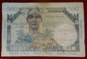 5NF sur 500 francs Trésor Public type 1960