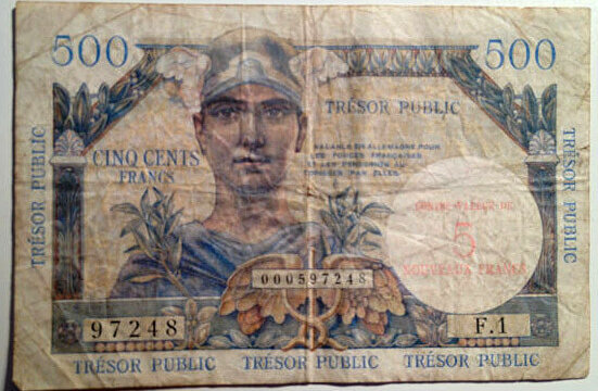 5NF sur 500 francs Trésor Public type 1960