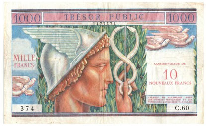 10NF sur 1000 francs Trésor Public type 1960