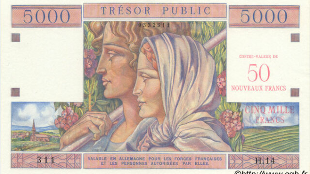 50NF sur 5000 francs Trésor Public type 1960