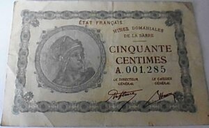 50 centimes Mines domaniales de la Sarre type 1920