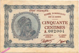 50 centimes Mines domaniales de la Sarre type 1920