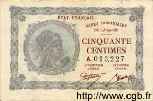 50 centimes Mines domaniales de la Sarre type 1920