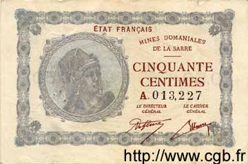 50 centimes Mines domaniales de la Sarre type 1920