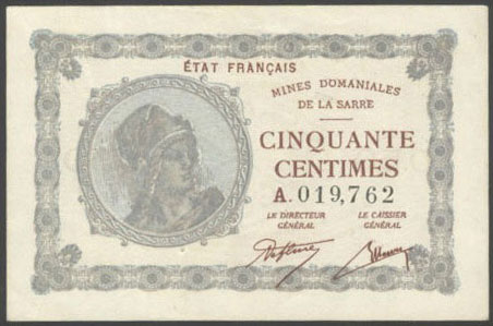 50 centimes Mines domaniales de la Sarre type 1920