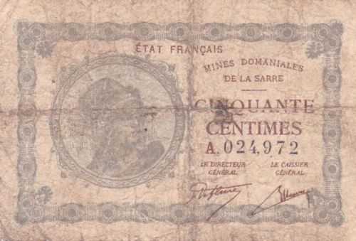 50 centimes Mines domaniales de la Sarre type 1920