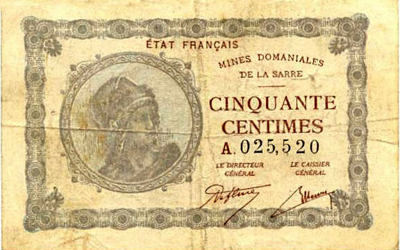 50 centimes Mines domaniales de la Sarre type 1920